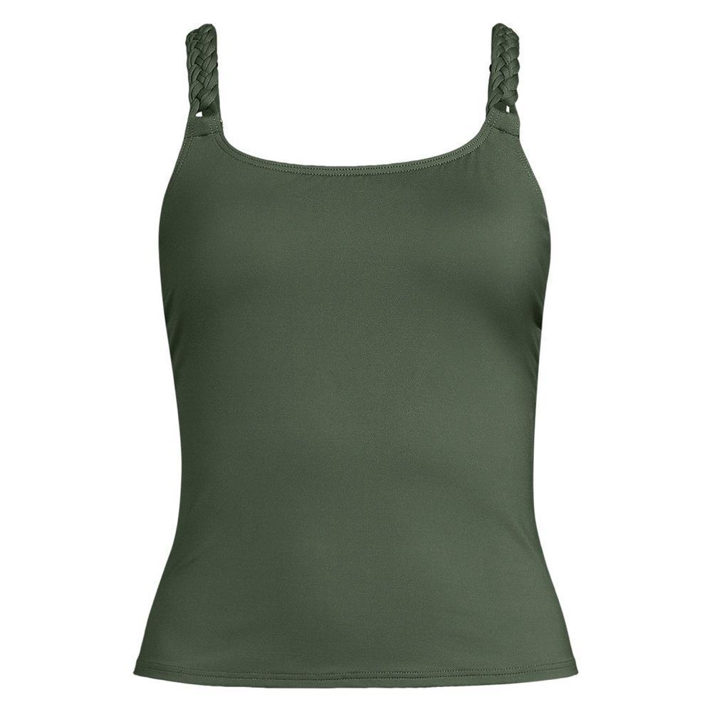 Land's End Tankini Top Macrame Straps Deep Olive Green Lightweight Soft Cup 16